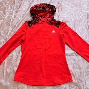 ADIDAS Bright Orange Climawarm Hooded Sweatshirt Thumb Holes - MEDIUM